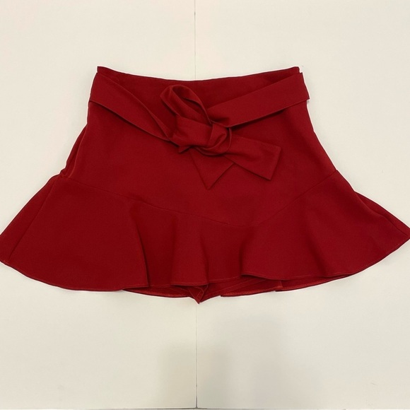 Zara Dresses & Skirts - Zara Burgundy Red Bow Flounced Hem Women’s Skirt/Skort with Tie Detail Size L